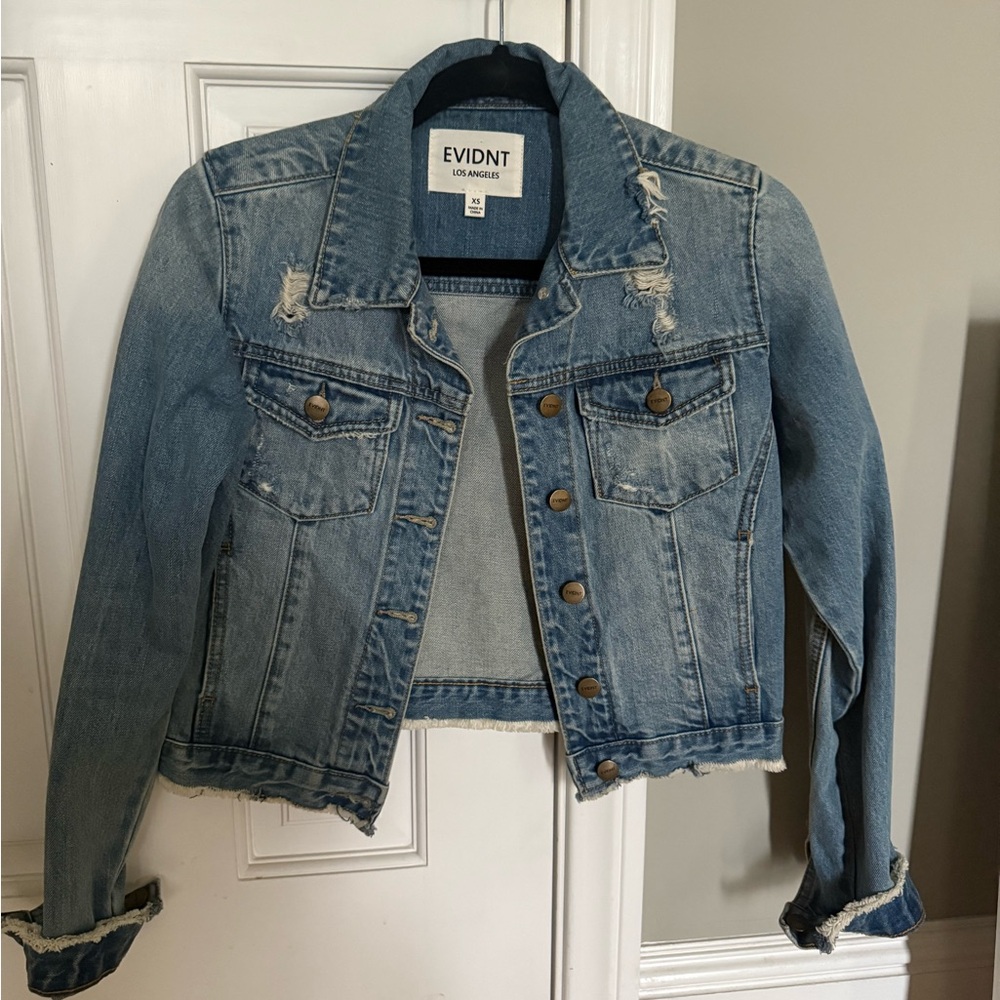 EVIDNT Women's Distressed Blue Denim Jacket